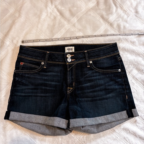 Hudson Crowley Mid Thigh Cuffed Shorts Flap Pockets Dark Wash Size 29 - Picture 8 of 10